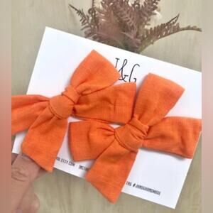 Orange Fall Autumn Child's girls linen fabric pigtail hair bow set NEW